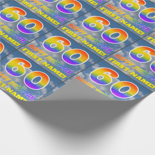 Regenboogblik "60" & "HAPPY BIRTHDAY", wolken, Sky Cadeaupapier