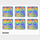 Regenboogblik "60" & "HAPPY BIRTHDAY", wolken, Sky Vierkante Sticker (Vel)