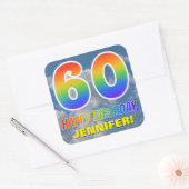 Regenboogblik "60" & "HAPPY BIRTHDAY", wolken, Sky Vierkante Sticker (Envelop)