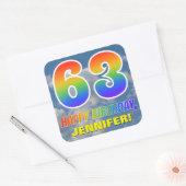 Regenboogblik "63" & "GELUKKIGE VERJAARDAG", Wolke Vierkante Sticker (Envelop)