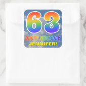 Regenboogblik "63" & "GELUKKIGE VERJAARDAG", Wolke Vierkante Sticker (Tas)