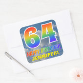 Regenboogblik "64" & "GELUKKIGE VERJAARDAG", Wolke Vierkante Sticker (Envelop)