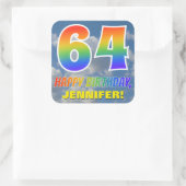 Regenboogblik "64" & "GELUKKIGE VERJAARDAG", Wolke Vierkante Sticker (Tas)