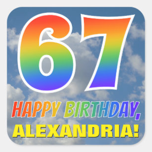 Regenboogblik "67" & "HAPPY BIRTHDAY", wolken, Sky Vierkante Sticker