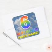 Regenboogblik "6" & "GELUKKIGE VERJAARDAG", Wolken Vierkante Sticker (Envelop)
