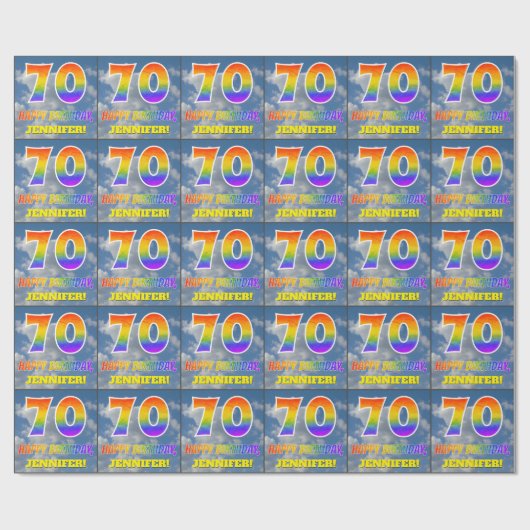 Regenboogblik "70" & "GELUKKIGE VERJAARDAG", Wolke Cadeaupapier (Vlak)