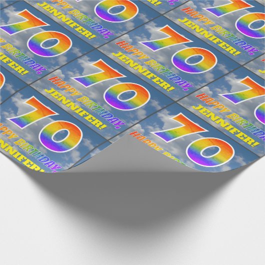 Regenboogblik "70" & "GELUKKIGE VERJAARDAG", Wolke Cadeaupapier (Hoek)