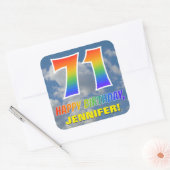Regenboogblik "71" & "GELUKKIGE VERJAARDAG", Wolke Vierkante Sticker (Envelop)