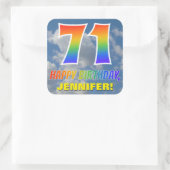 Regenboogblik "71" & "GELUKKIGE VERJAARDAG", Wolke Vierkante Sticker (Tas)