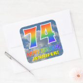 Regenboogblik "74" & "GELUKKIGE VERJAARDAG", Wolke Vierkante Sticker (Envelop)