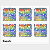 Regenboogblik "76" & "HAPPY BIRTHDAY", wolken, Sky Vierkante Sticker (Vel)