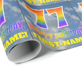 Regenboogblik "77" & "HAPPY BIRTHDAY", wolken, Sky Cadeaupapier (Rol Hoek)