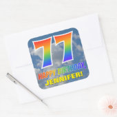 Regenboogblik "77" & "HAPPY BIRTHDAY", wolken, Sky Vierkante Sticker (Envelop)