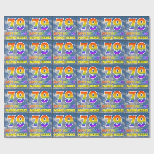 Regenboogblik "79" & "GELUKKIGE VERJAARDAG", Wolke Cadeaupapier (Vlak)
