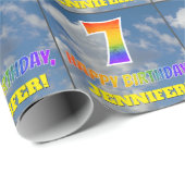 Regenboogblik "7" en "HAPPY BIRTHDAY", wolken, Sky Cadeaupapier (Rol Hoek)