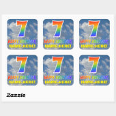 Regenboogblik "7" en "HAPPY BIRTHDAY", wolken, Sky Vierkante Sticker (Vel)