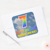 Regenboogblik "7" en "HAPPY BIRTHDAY", wolken, Sky Vierkante Sticker (Envelop)