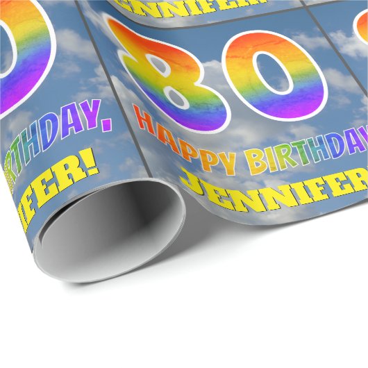 Regenboogblik "80" & "GELUKKIGE VERJAARDAG", Wolke Cadeaupapier (Rol Hoek)