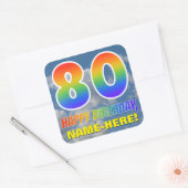 Regenboogblik "80" & "GELUKKIGE VERJAARDAG", Wolke Vierkante Sticker (Envelop)