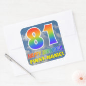 Regenboogblik "81" & "GELUKKIGE VERJAARDAG", Wolke Vierkante Sticker (Envelop)