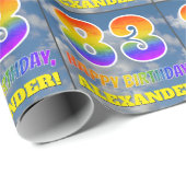Regenboogblik "83" & "HAPPY BIRTHDAY", wolken, Sky Cadeaupapier (Rol Hoek)