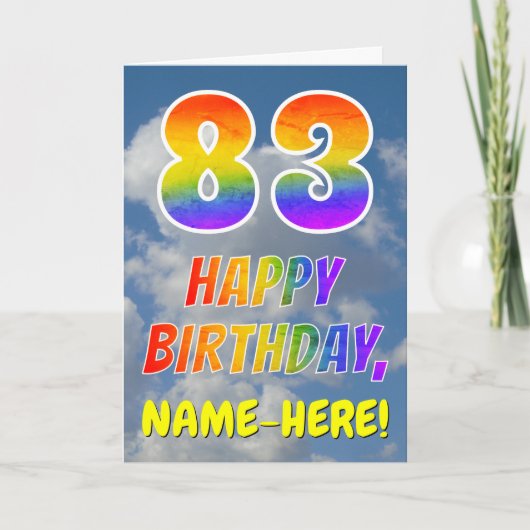 Regenboogblik "83" & "HAPPY BIRTHDAY", wolken, Sky Kaart (Voorkant)