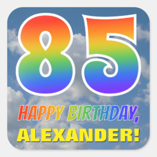 Regenboogblik "85" & "HAPPY BIRTHDAY", wolken, Sky Vierkante Sticker