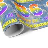 Regenboogblik "86" & "HAPPY BIRTHDAY", wolken, Sky Cadeaupapier (Rol Hoek)
