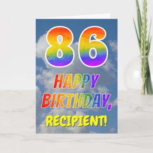Regenboogblik "86" & "HAPPY BIRTHDAY", wolken, Sky Kaart (Voorkant)