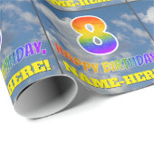 Regenboogblik "8" en "HAPPY BIRTHDAY", wolken, Sky Cadeaupapier (Rol Hoek)