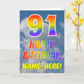 Regenboogblik "91" & "HAPPY BIRTHDAY", wolken, Sky Kaart (Gele Bloem)