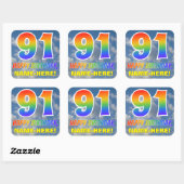 Regenboogblik "91" & "HAPPY BIRTHDAY", wolken, Sky Vierkante Sticker (Vel)