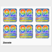 Regenboogblik "92" & "HAPPY BIRTHDAY", wolken, Sky Vierkante Sticker (Vel)