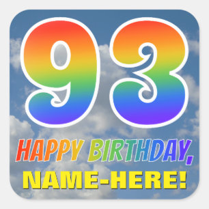 Regenboogblik "93" & "HAPPY BIRTHDAY", wolken, Sky Vierkante Sticker