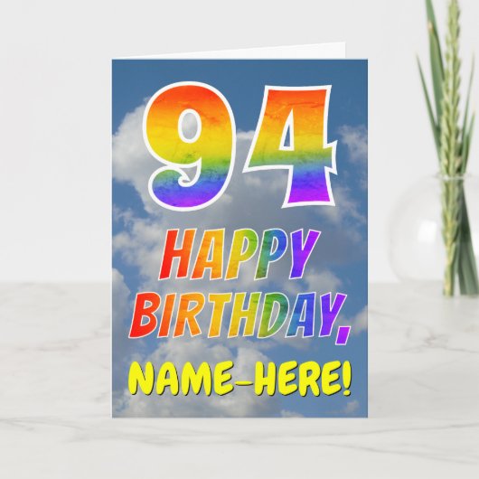 Regenboogblik "94" & "HAPPY BIRTHDAY", wolken, Sky Kaart (Voorkant)