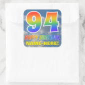 Regenboogblik "94" & "HAPPY BIRTHDAY", wolken, Sky Vierkante Sticker (Tas)