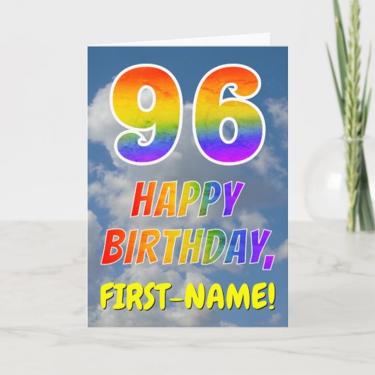 Regenboogblik "96" & "HAPPY BIRTHDAY", wolken, Sky Kaart (Voorkant)