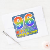 Regenboogblik "96" & "HAPPY BIRTHDAY", wolken, Sky Vierkante Sticker (Envelop)