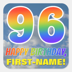 Regenboogblik "96" & "HAPPY BIRTHDAY", wolken, Sky Vierkante Sticker