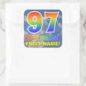 Regenboogblik "97" & "HAPPY BIRTHDAY", wolken, Sky Vierkante Sticker (Tas)