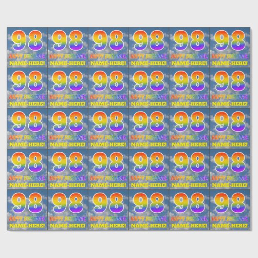 Regenboogblik "98" & "HAPPY BIRTHDAY", wolken, Sky Cadeaupapier (Vlak)