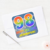Regenboogblik "98" & "HAPPY BIRTHDAY", wolken, Sky Vierkante Sticker (Envelop)