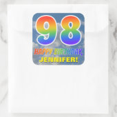 Regenboogblik "98" & "HAPPY BIRTHDAY", wolken, Sky Vierkante Sticker (Tas)