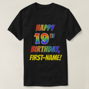 Regenboogblik HAPPY 19th BIRTHDAY + Aangepaste naa T-shirt