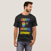 Regenboogblik HAPPY 9TH BIRTHDAY + Aangepaste naam T-shirt (Voorkant volledig)