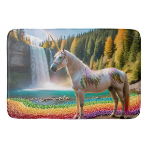 Regenboogbloemen Eenhoorn Groene bomen Waterval La Badmat