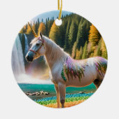 Regenboogbloemen Eenhoorn Groene bomen Waterval La Keramisch Ornament (Voorkant)