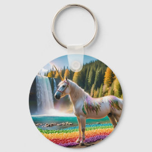 Regenboogbloemen Eenhoorn Groene bomen Waterval La Sleutelhanger