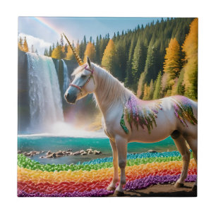 Regenboogbloemen Eenhoorn Groene bomen Waterval La Tegeltje