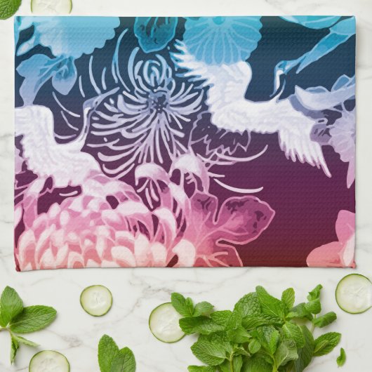 regenboogbloemen en -vogels theedoek (Gevouwen)